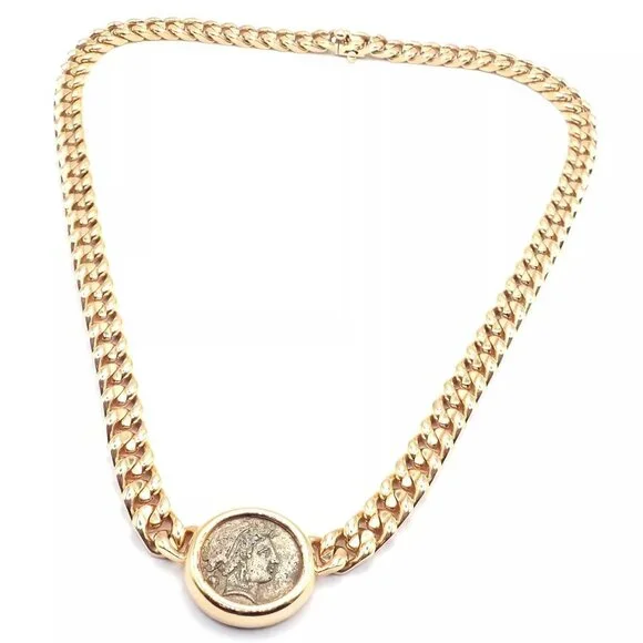 Rare! Bvlgari Bulgari 18k Yellow Gold Antique Coin Monete Link Necklace - Picture 3 of 14